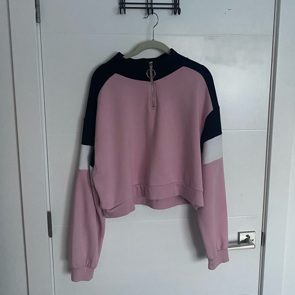 Pink and Black Cropped Sweater